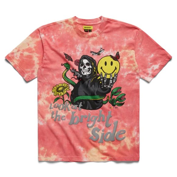 NWT MARKET LOOK AT THE BRIGHT SIDE SMILEY PINK TIE DYE TEE SZ S M L XL 2XL - Picture 2 of 6